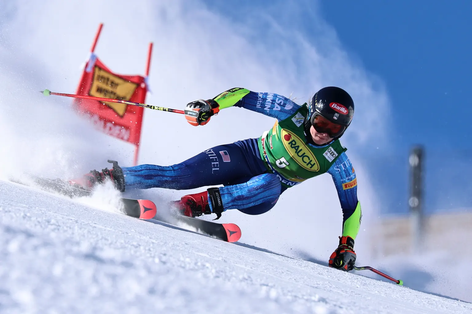 Image accompanying: Shiffrin leads giant slalom after first run as ski racing season starts in Austria